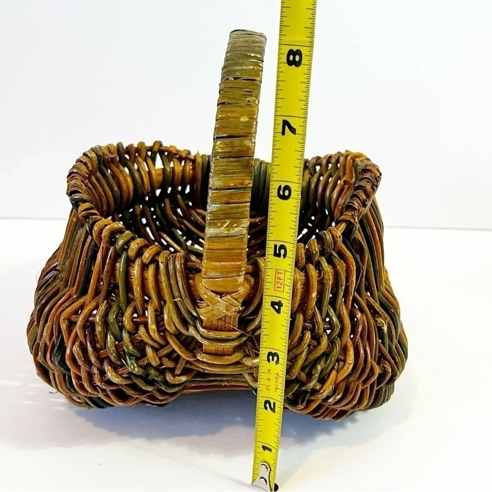 Buttocks Egg Gathering Basket Handmade Small Childs Farmhouse Striped Colorful